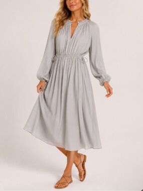 Modern Citizen Gray Magdalena Long Sleeve Plisse Midi Dress Small 8467